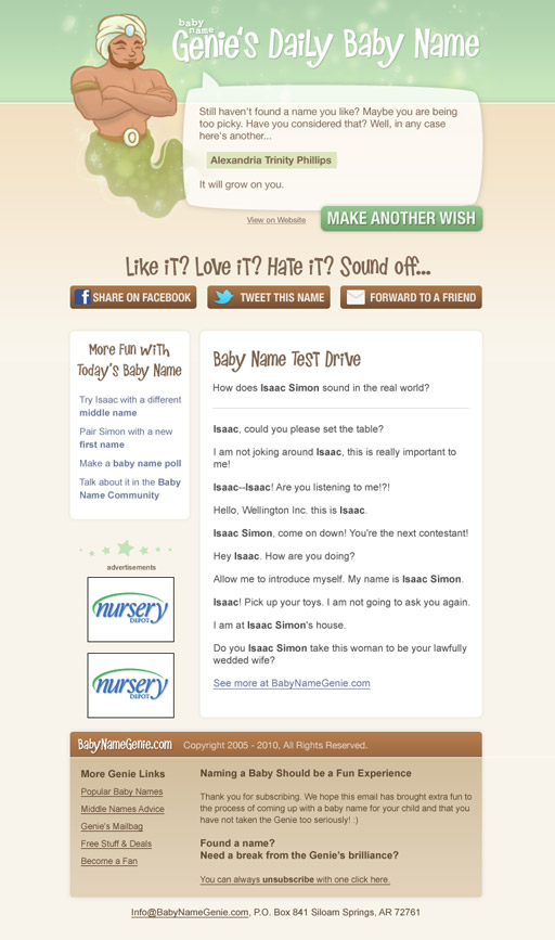New design for Baby Name Genie email