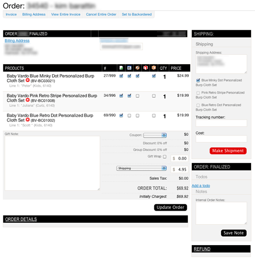 Honest Engine Admin: Order Screen