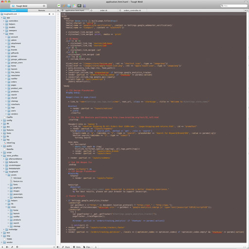 Code view of Honest Engine showing core layout and site structure